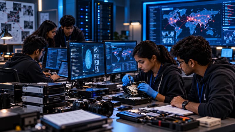 Students practising digital forensics at lab workstations