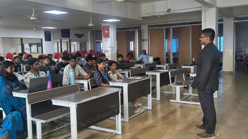 Digital Forensic Investigator Internship at ForenX Technologies: trainer briefing interns in a college lab hall